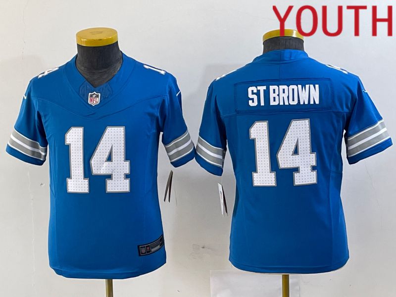 Youth Detroit Lions 14 St Brown Blue Three generations 2024 Nike Vapor F.U.S.E. Limited NFL Jersey